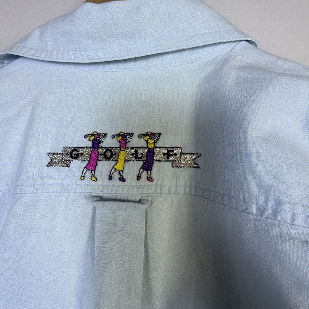 vintage Sun Belt womens blue Denim Shirt golf Embroidery medium county club - Picture 9 of 13
